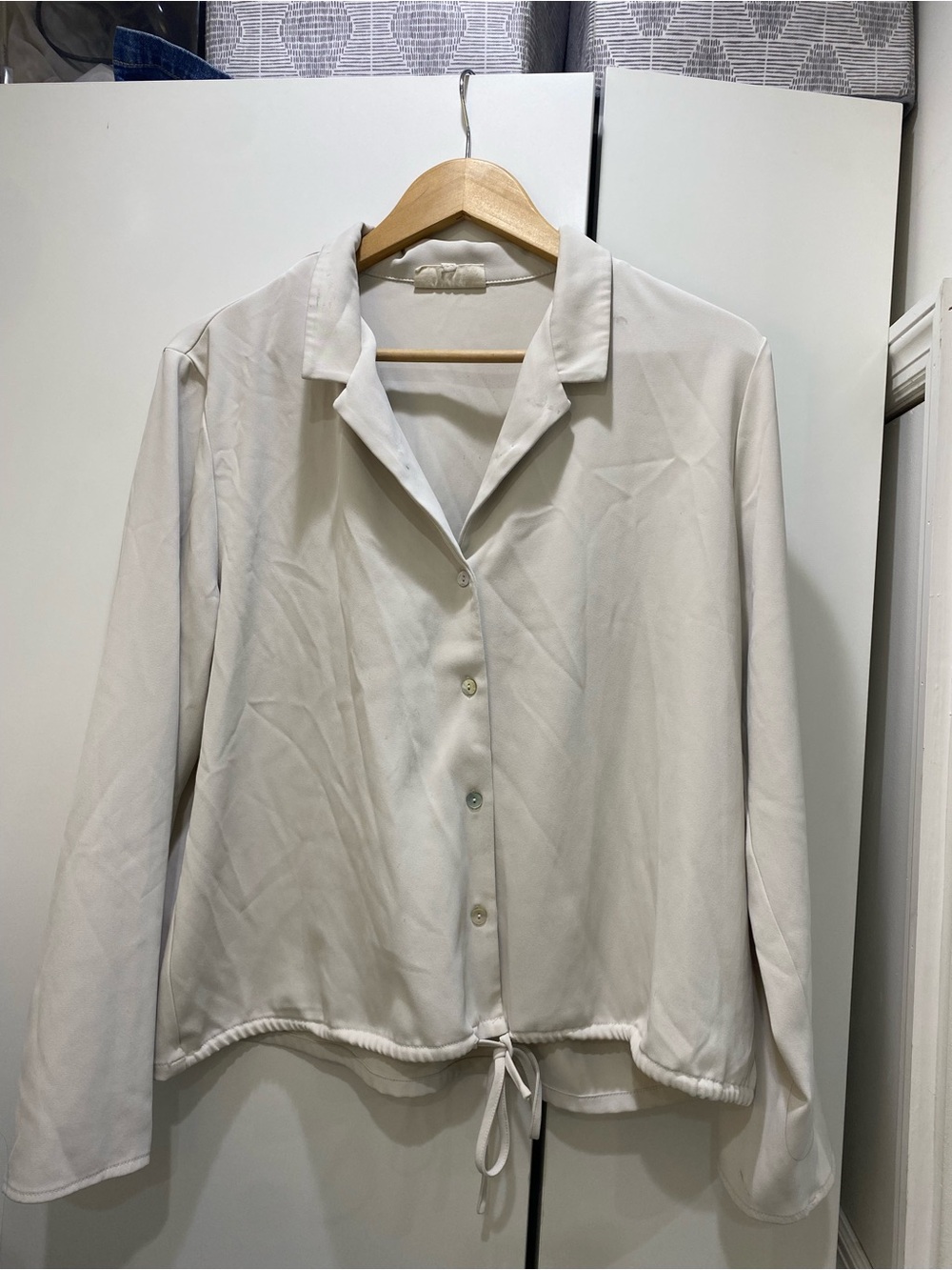 MELLODAY Cream Drawstring Button-Down Blouse